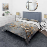 Japan Beige And Gold Tree Vision - Duvet Cover Set