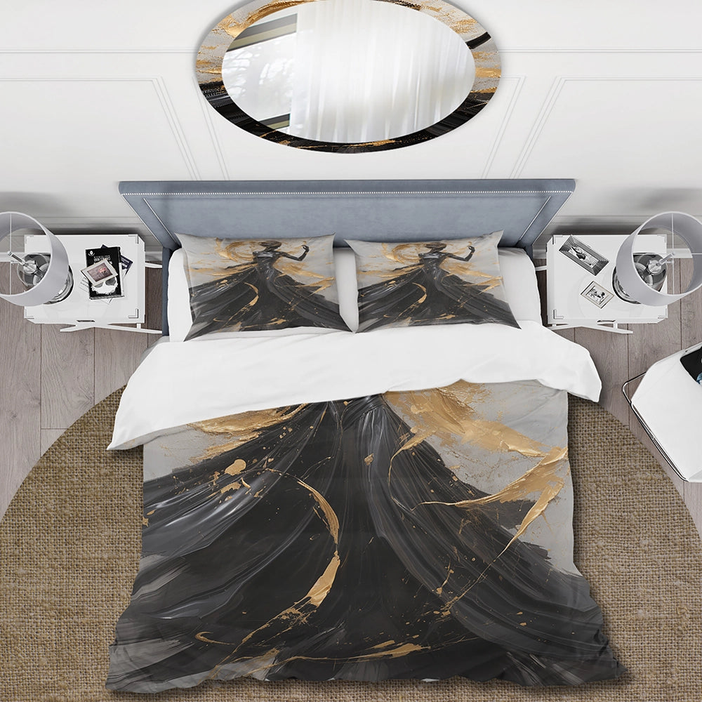 Gold And Black Dance Splash III - Duvet Cover Set