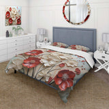 Red And White Crimson Flower S Embrace - Duvet Cover Set