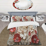 Red And White Crimson Flower S Embrace - Duvet Cover Set