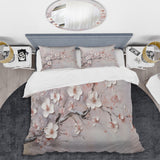 Pink And Grey Cherry Blossom Charm - Duvet Cover Set