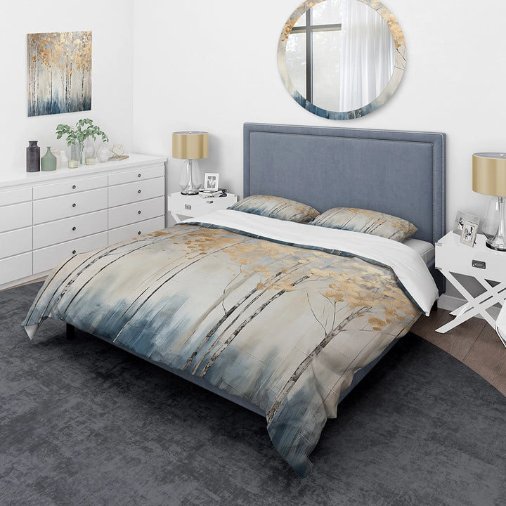 Minimalism Blue And Gold Forest II - Duvet Cover Set