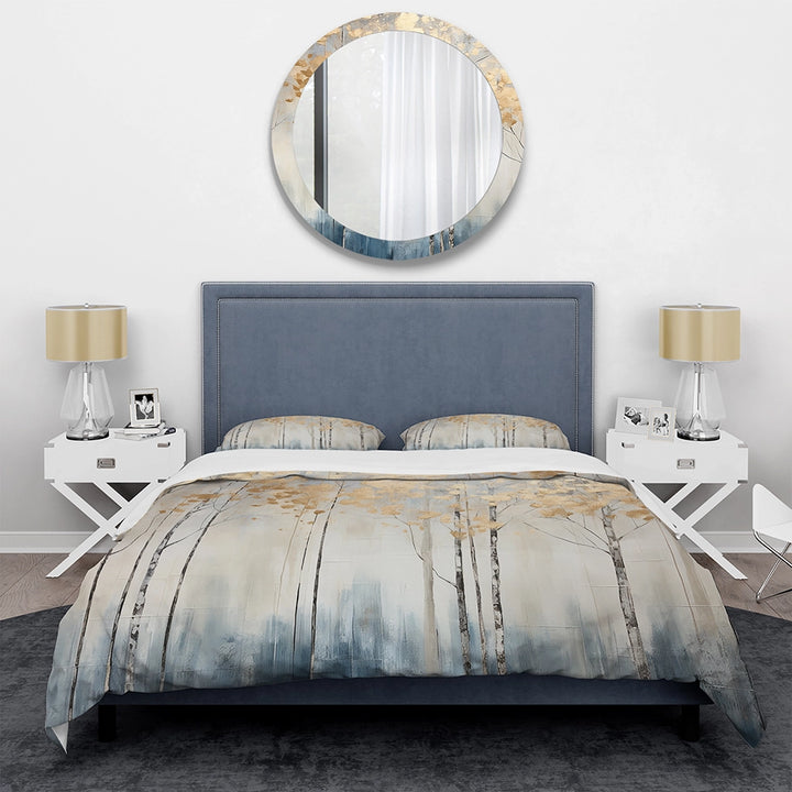 Minimalism Blue And Gold Forest II - Duvet Cover Set