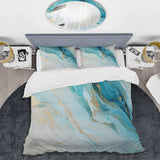 Teal And Gold Glacier Charm Liquid Art - Duvet Cover Set