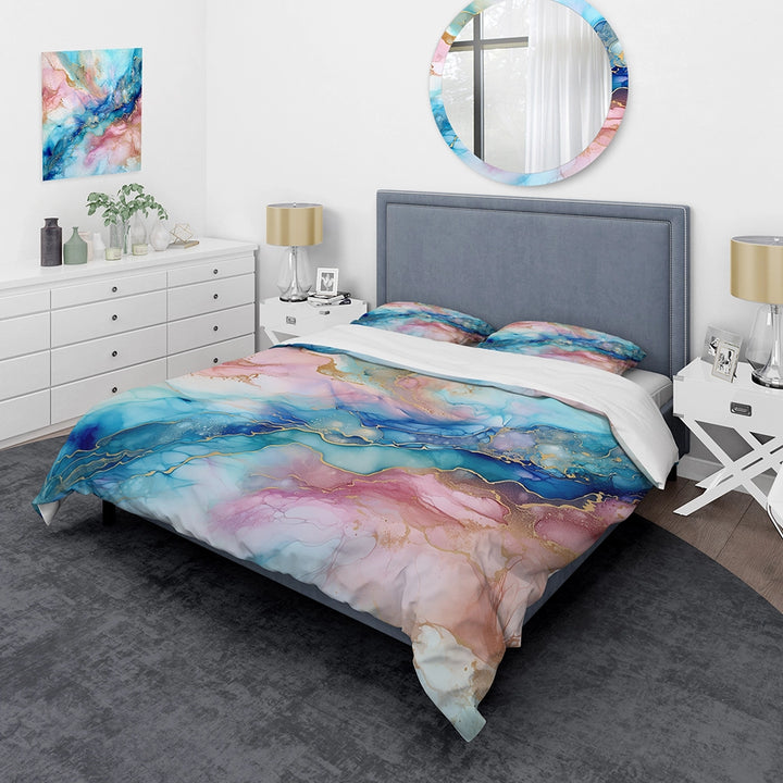 Pink And Blue Glacier Sunrise I - Duvet Cover Set