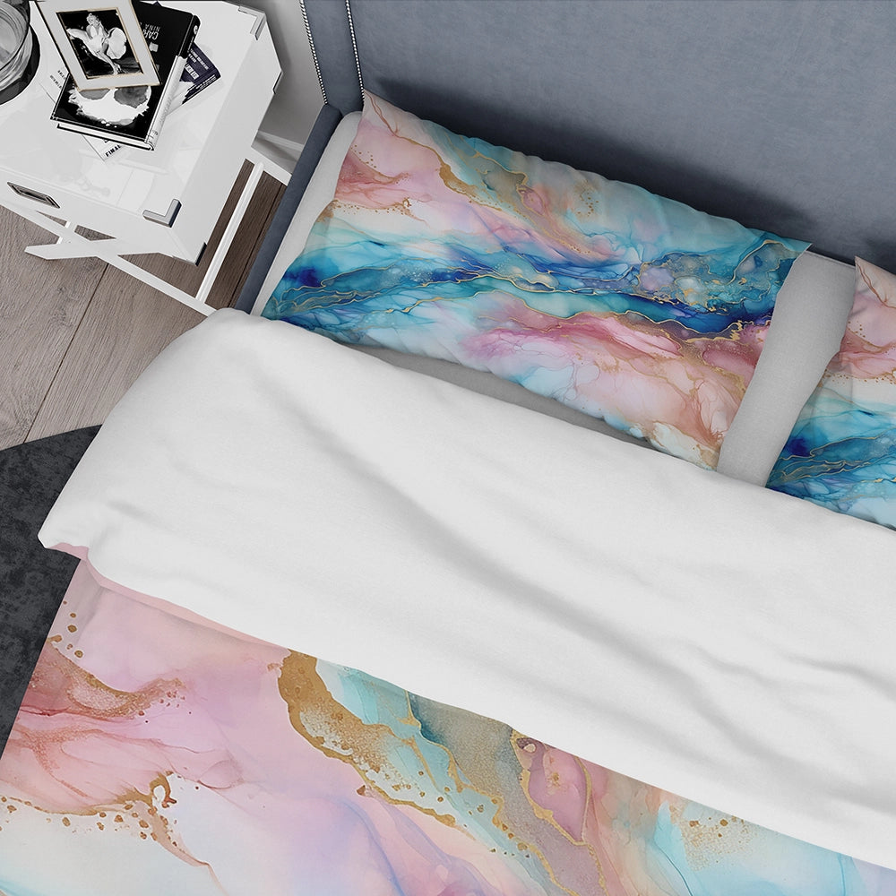 Pink And Blue Glacier Sunrise I - Duvet Cover Set