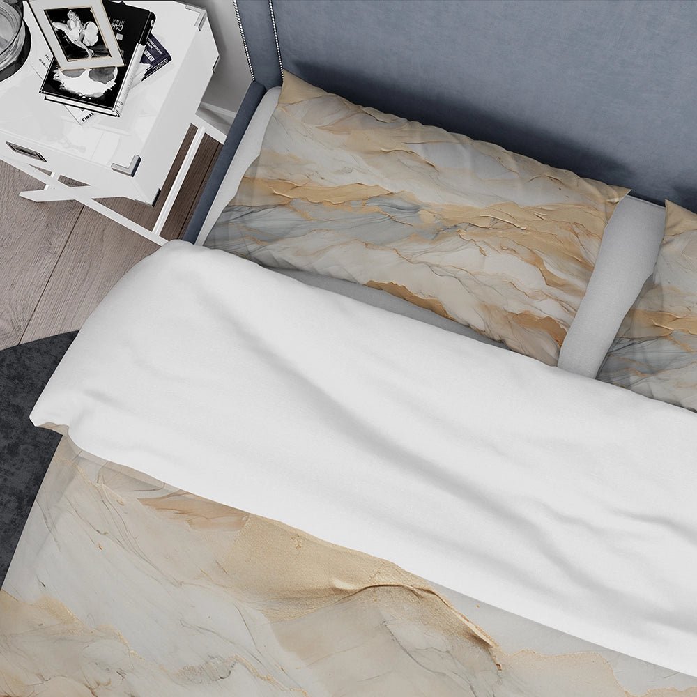 Beige And Gold Glacier Stone Art III - Duvet Cover Set