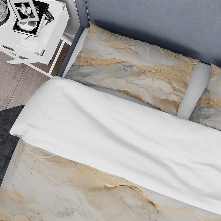 Beige And Gold Glacier Stone Art III - Duvet Cover Set