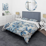 Blue And Grey Leave Bloom - Duvet Cover Set