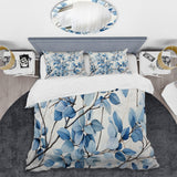 Blue And Grey Leave Bloom - Duvet Cover Set