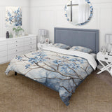 Blue And Grey Leave On Branch - Duvet Cover Set