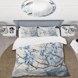 Blue And Grey Leave On Branch - Duvet Cover Set