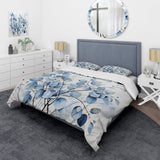 Blue And Grey Leave On Branch III - Duvet Cover Set