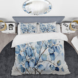 Blue And Grey Leave On Branch III - Duvet Cover Set