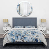 Blue And Grey Leave On Branch III - Duvet Cover Set