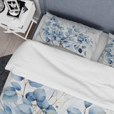 Blue And Grey Leave On Branch III - Duvet Cover Set