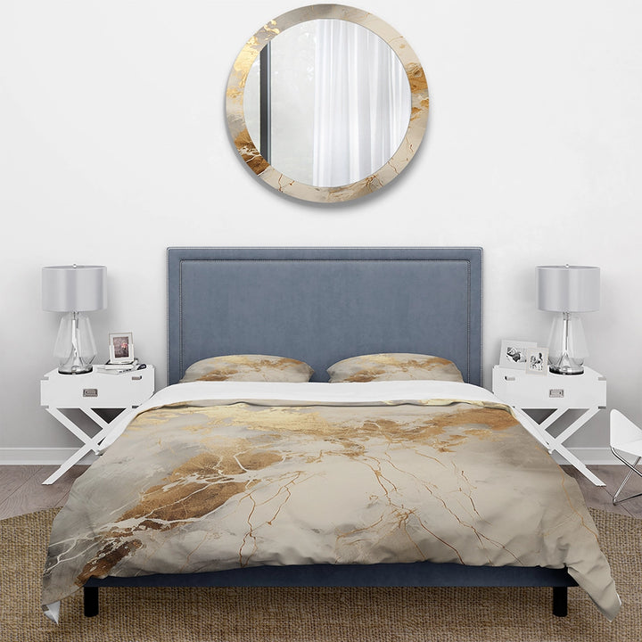 Beige And Gold Marble Lightning III - Duvet Cover Set
