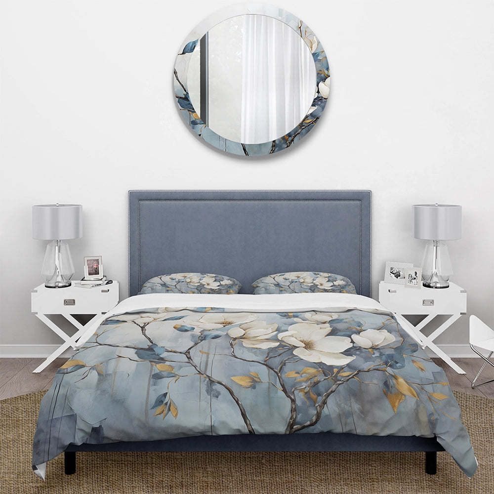 Elegant White And Blue Magnolias Tranquility - Duvet Cover Set