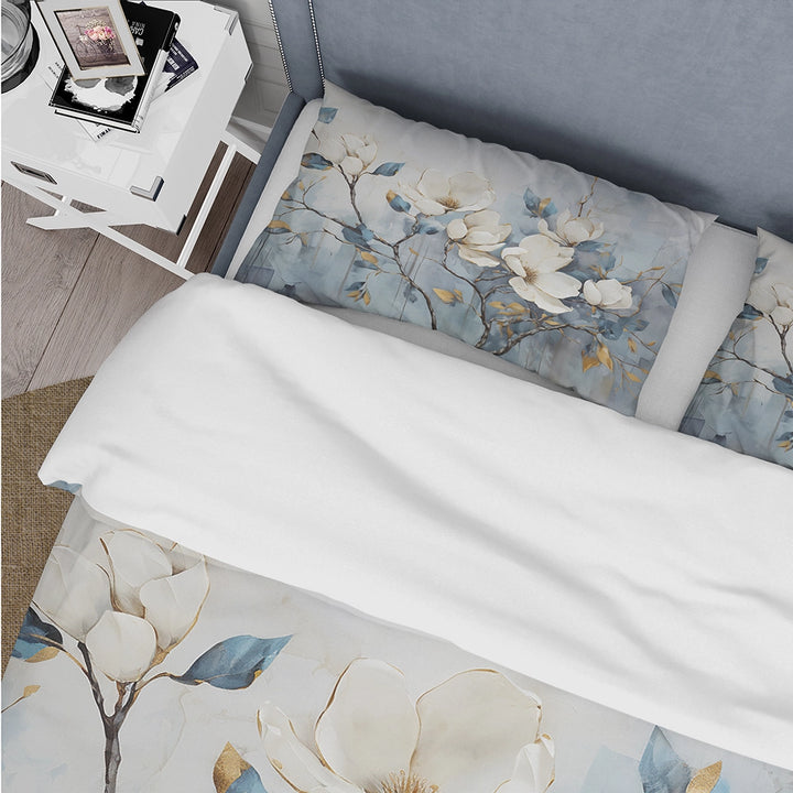 Elegant White And Blue Magnolias Tranquility - Duvet Cover Set