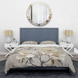 Beige And Green Magnolias Flower Blossum - Duvet Cover Set