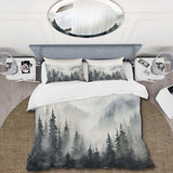 Grey Misty Morning Forest Horizon - Duvet Cover Set