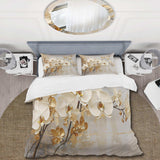 Minimalism Beige And Gold Orchids - Duvet Cover Set