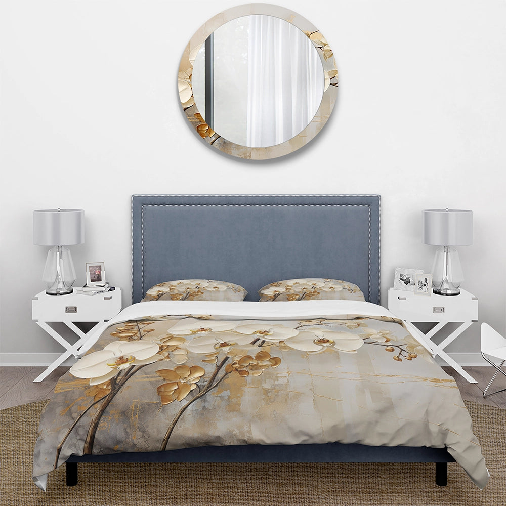 Minimalism Beige And Gold Orchids - Duvet Cover Set