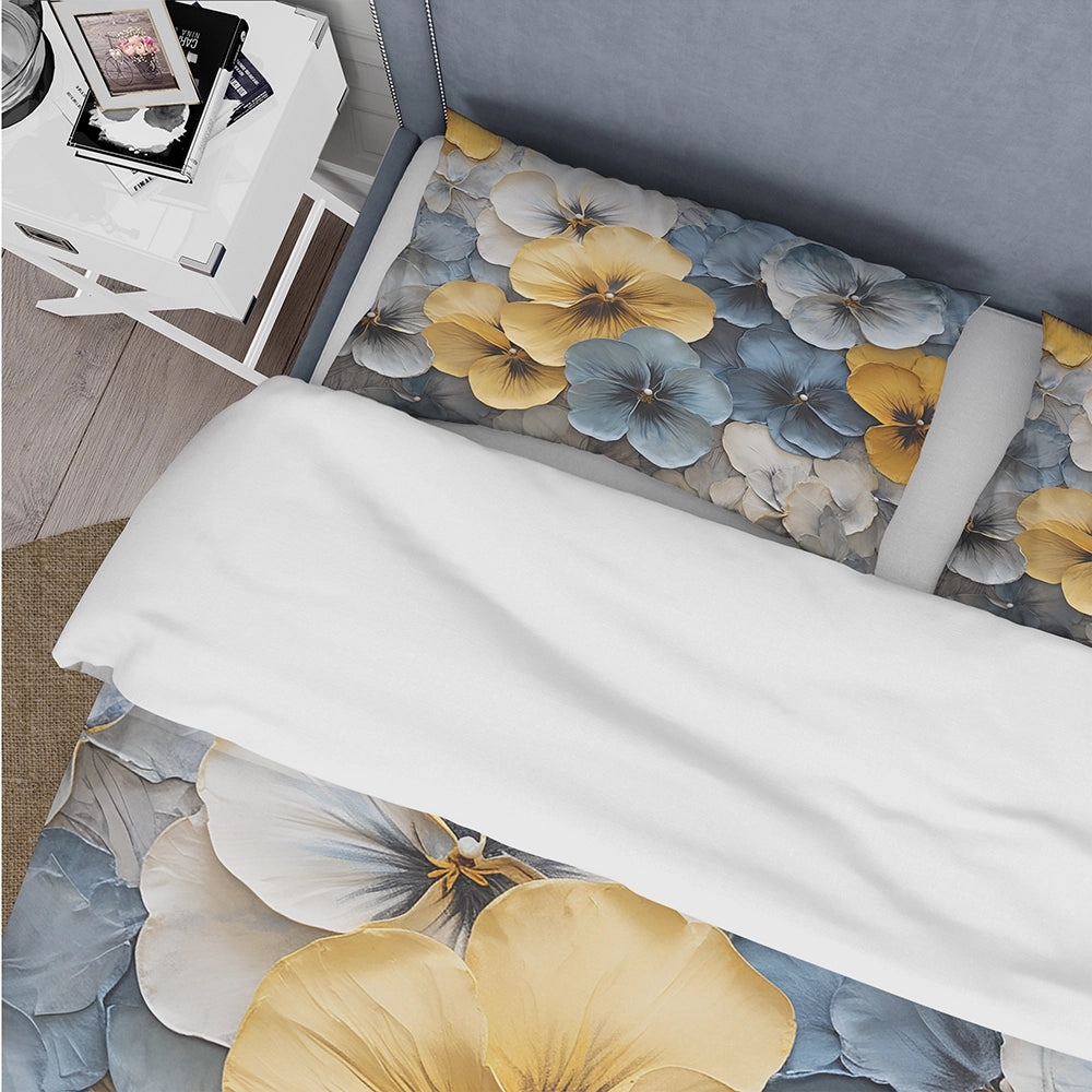 Elegant Yellow And Blue Pansy Petals - Duvet Cover Set