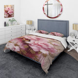Pink And Gold Peonies In Radiance - Duvet Cover Set