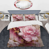 Pink And Gold Peonies In Radiance - Duvet Cover Set