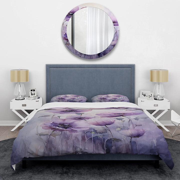 Violet Veil Delicate Poppies Moment - Duvet Cover Set