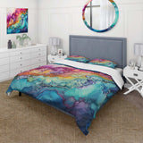 Rainbow Teal And Purple Alchohol Ink I - Duvet Cover Set