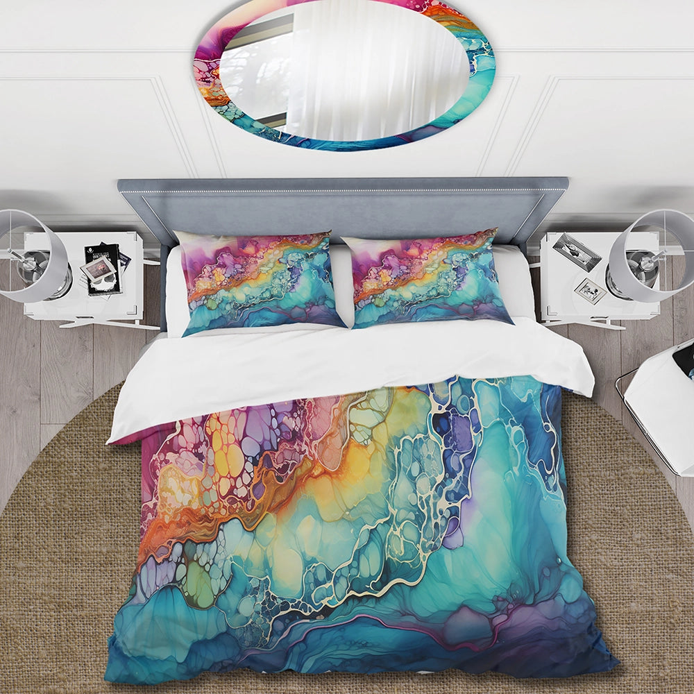 Rainbow Teal And Purple Alchohol Ink I - Duvet Cover Set