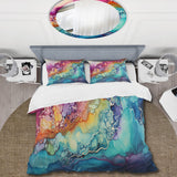 Rainbow Teal And Purple Alchohol Ink I - Duvet Cover Set