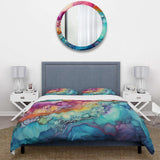 Rainbow Teal And Purple Alchohol Ink I - Duvet Cover Set