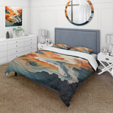 Abstract Orange And Blue River Ink I - Duvet Cover Set