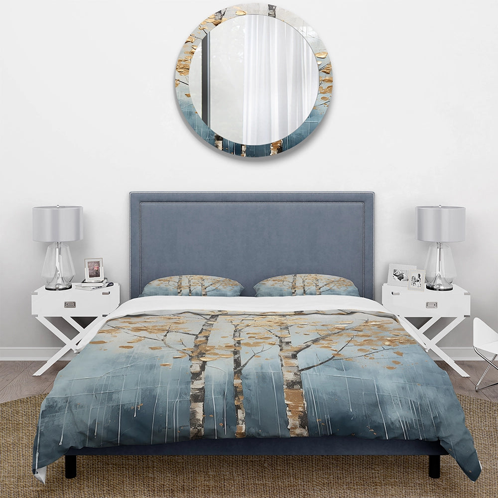 Gold And Blue Trees Harmony III - Duvet Cover Set