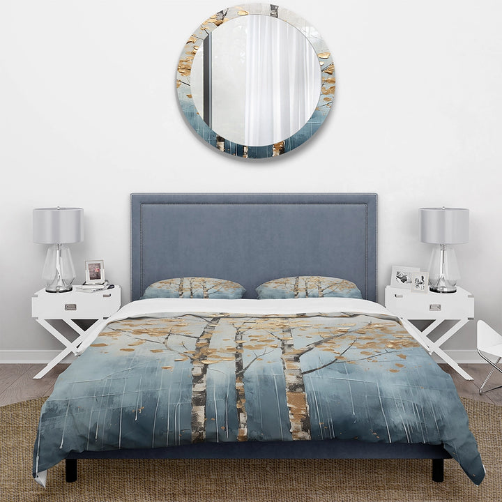 Gold And Blue Trees Harmony III - Duvet Cover Set