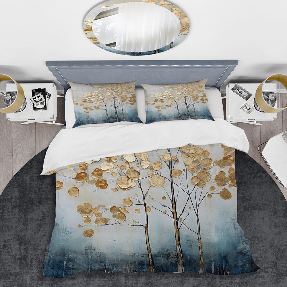 Gold And Blue Trees Harmony IV - Duvet Cover Set