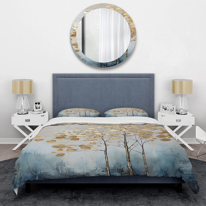Gold And Blue Trees Harmony IV - Duvet Cover Set