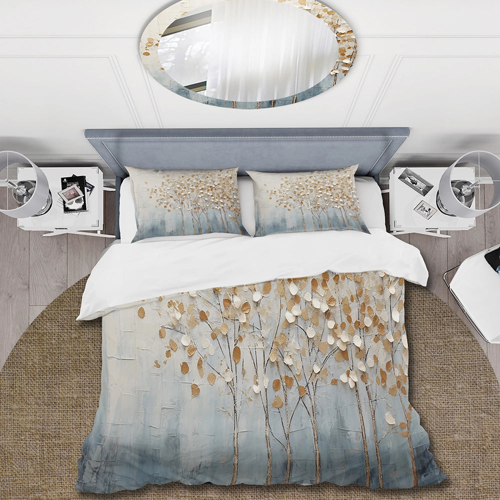 Gold And Blue Trees Harmony V - Duvet Cover Set