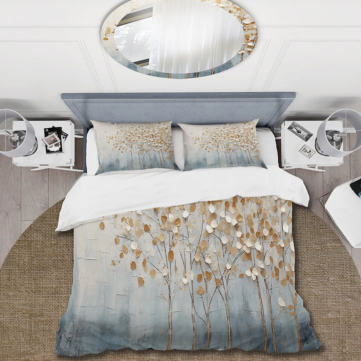 Gold And Blue Trees Harmony V - Duvet Cover Set