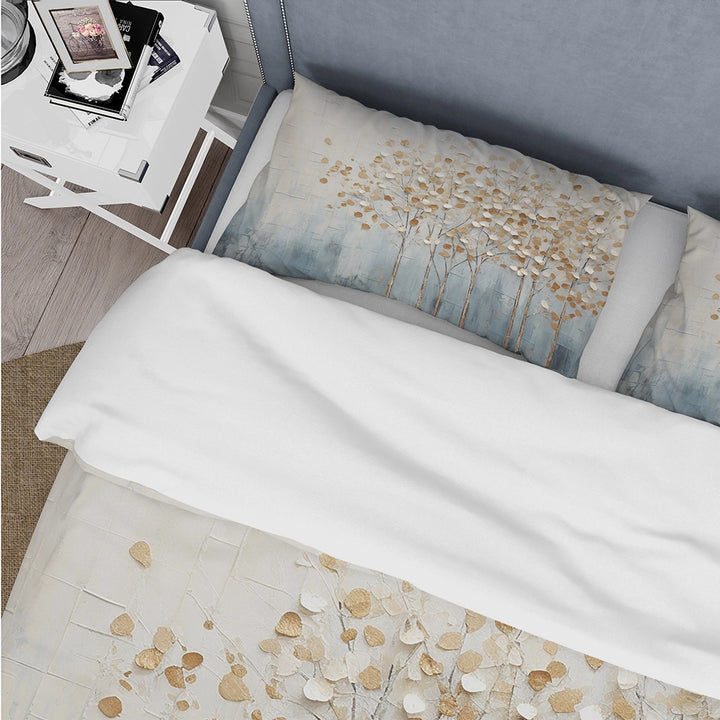 Gold And Blue Trees Harmony V - Duvet Cover Set