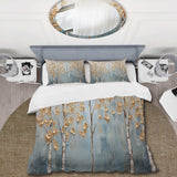 Minimalism Gold And Blue Trees Scenery II - Duvet Cover Set