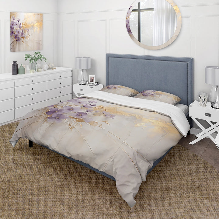 Purple And Gold Adorned Violets Meadow III - Duvet Cover Set