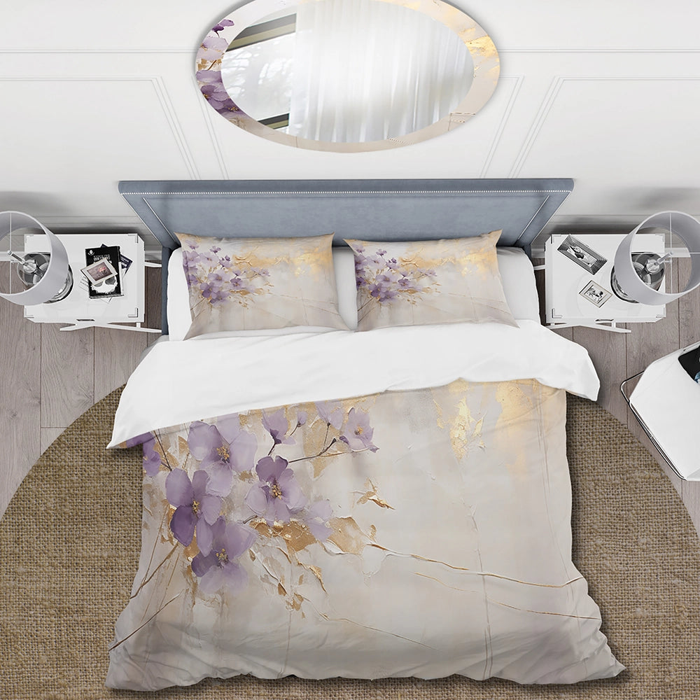 Purple And Gold Adorned Violets Meadow III - Duvet Cover Set