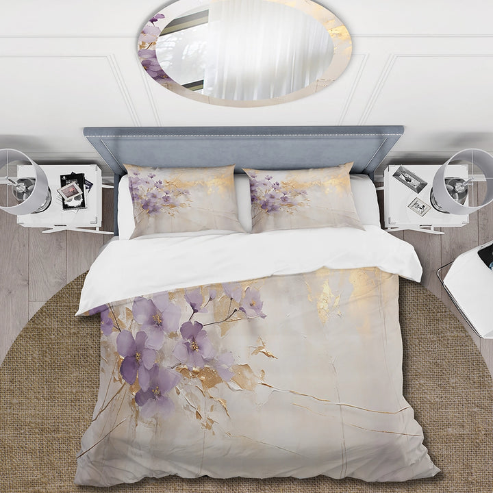 Purple And Gold Adorned Violets Meadow III - Duvet Cover Set