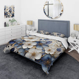 Blue And Gold Minimalism Violets - Duvet Cover Set