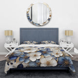 Blue And Gold Minimalism Violets - Duvet Cover Set