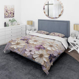 Beige And Purple Adorned Violets I - Duvet Cover Set